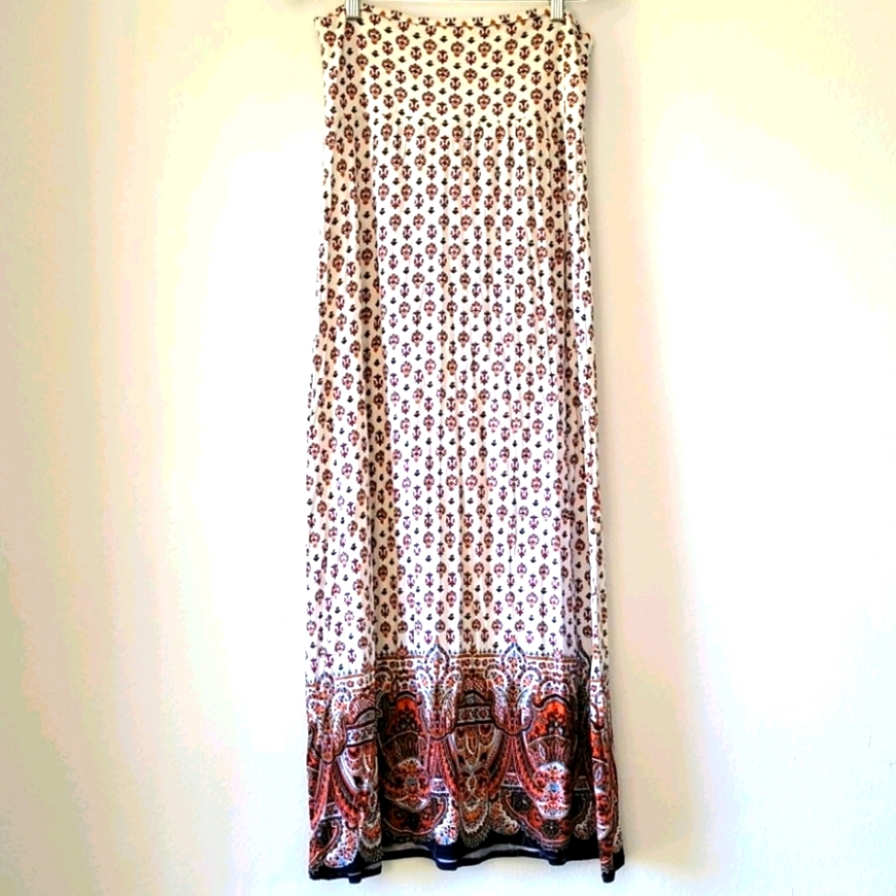 Max Studio Large A-line Maxi Skirt Flowy Boho Chic L Earth Tones